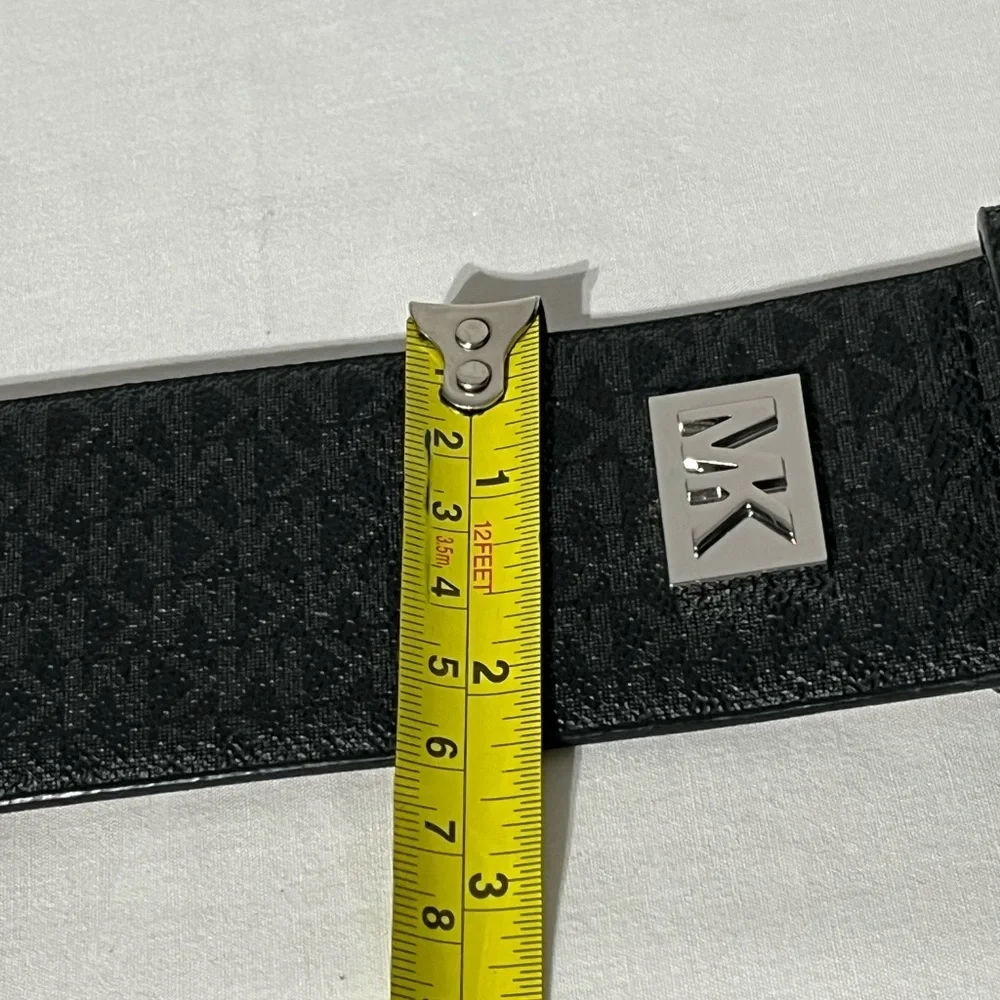 MICHAEL KORS Signature Wide Elastic Belt Black Gray Logo Brand
